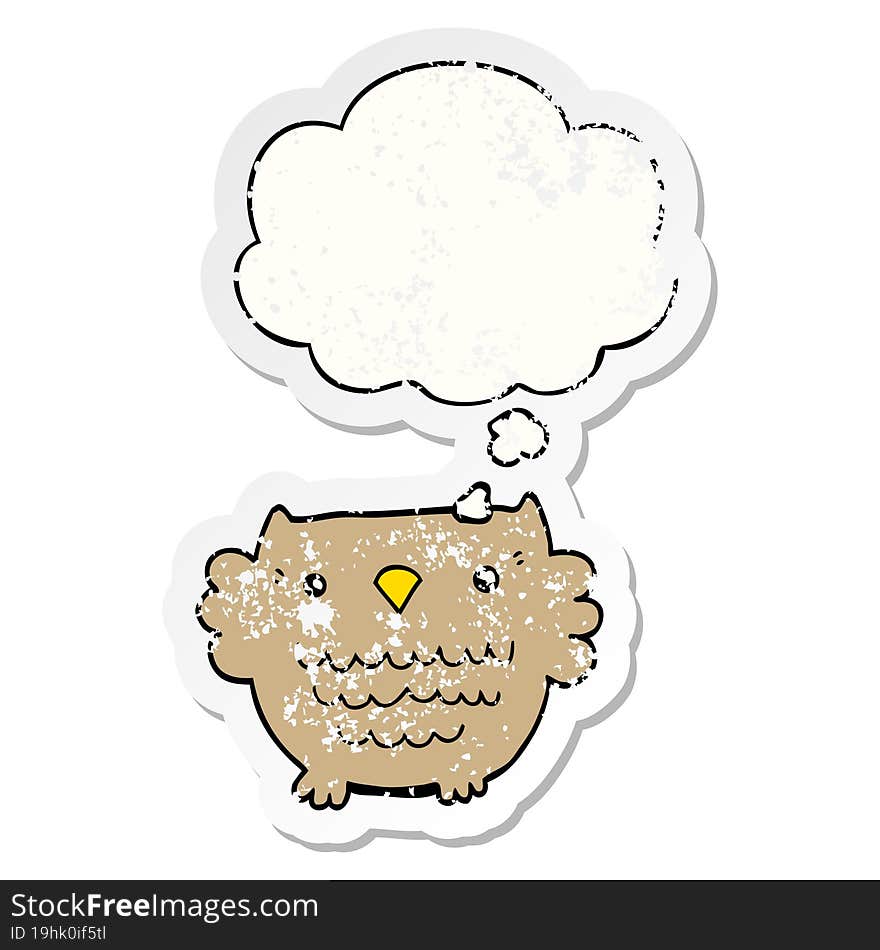 cartoon owl and thought bubble as a distressed worn sticker