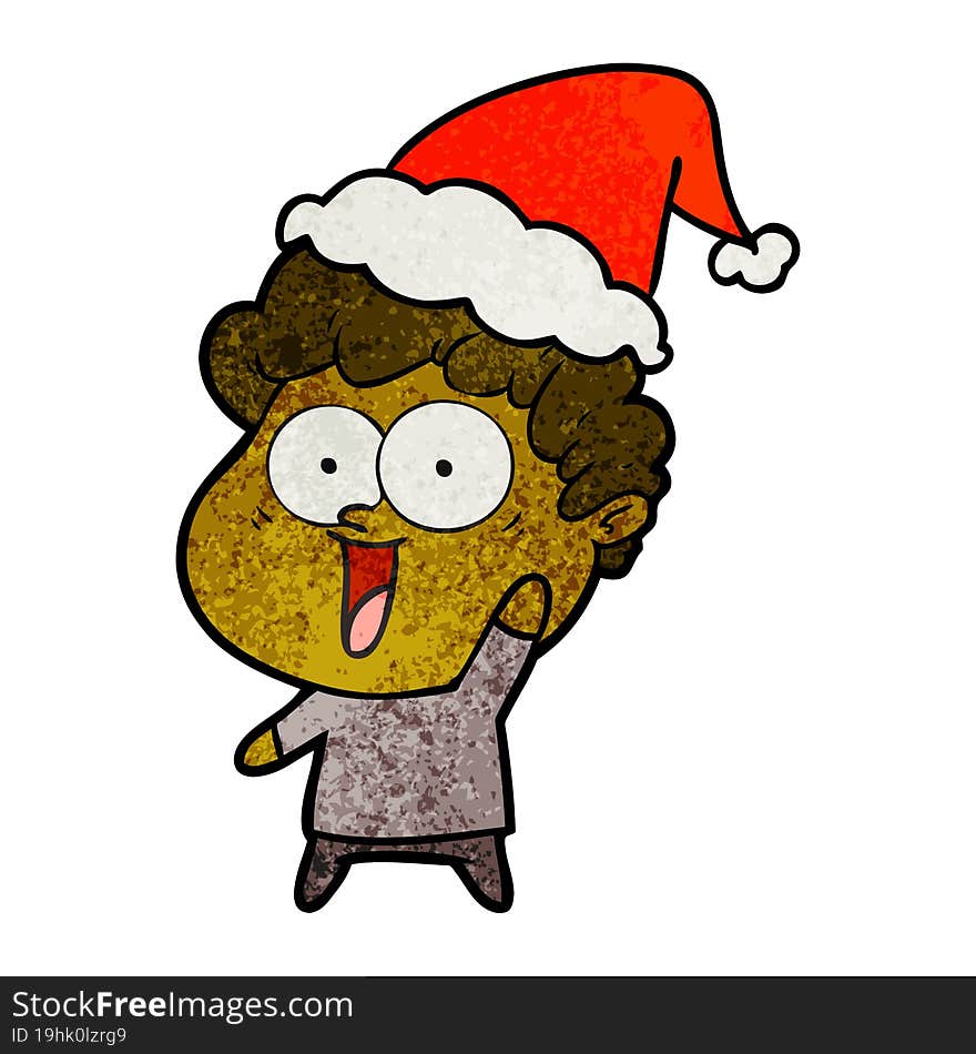 Textured Cartoon Of A Happy Man Wearing Santa Hat