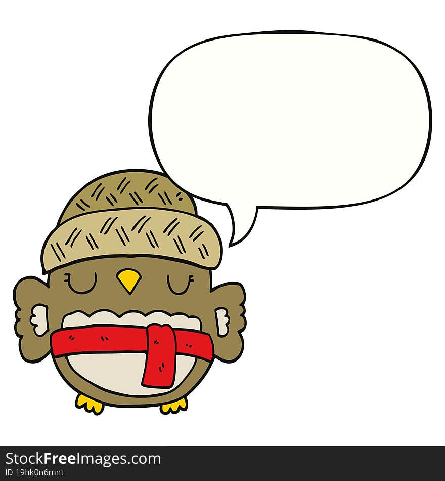 cute cartoon owl in hat and speech bubble