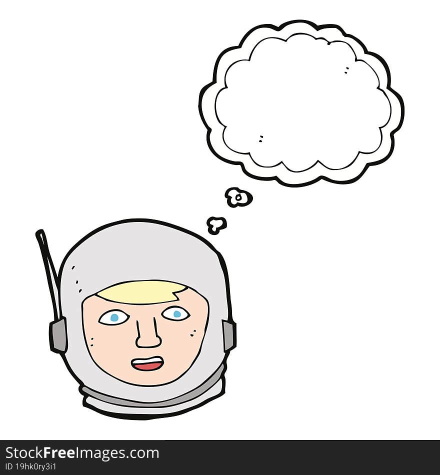 cartoon astronaut head with thought bubble