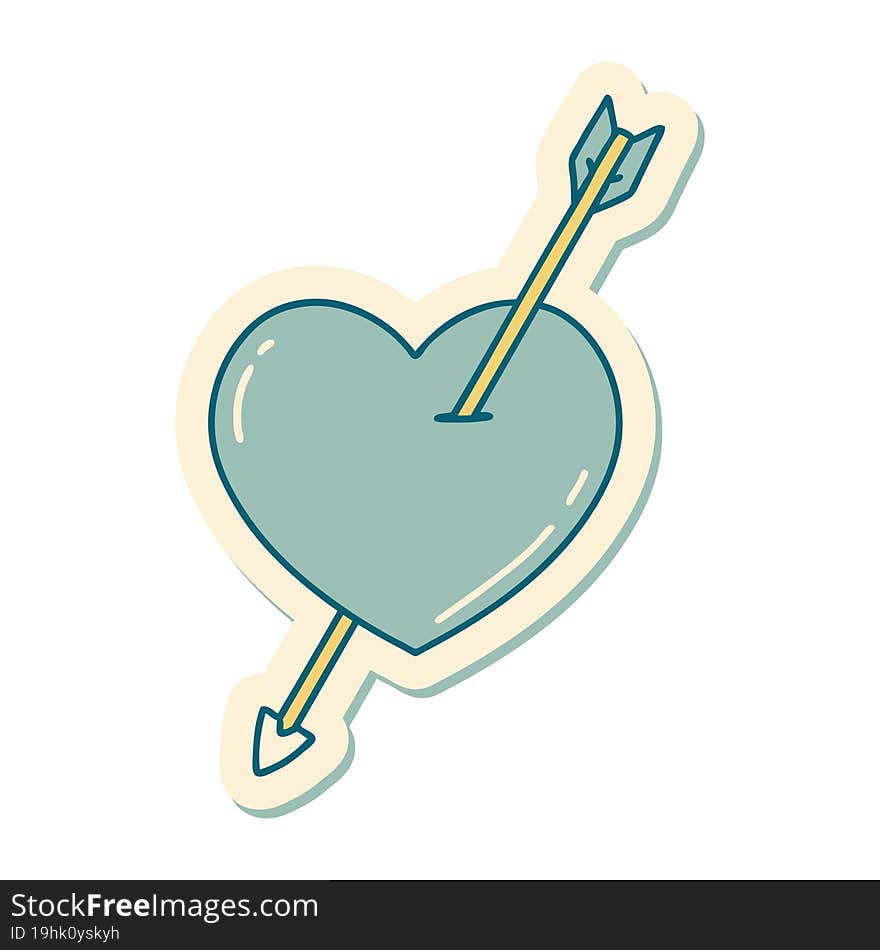 sticker of tattoo in traditional style of an arrow and heart. sticker of tattoo in traditional style of an arrow and heart