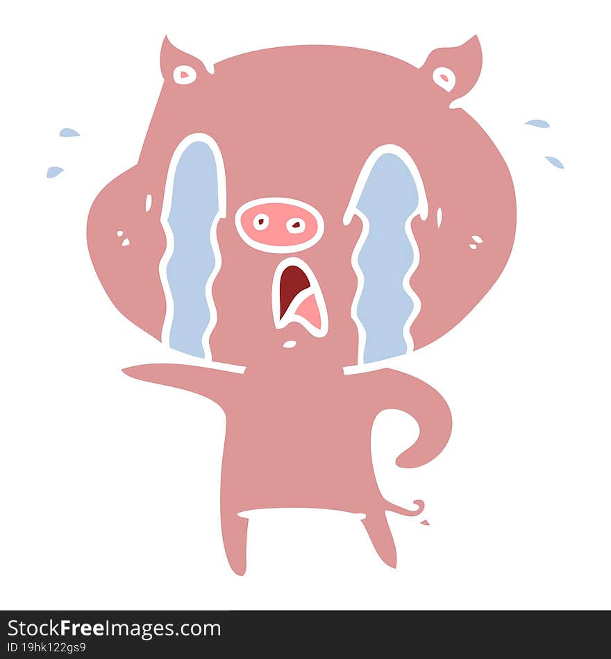 crying pig flat color style cartoon