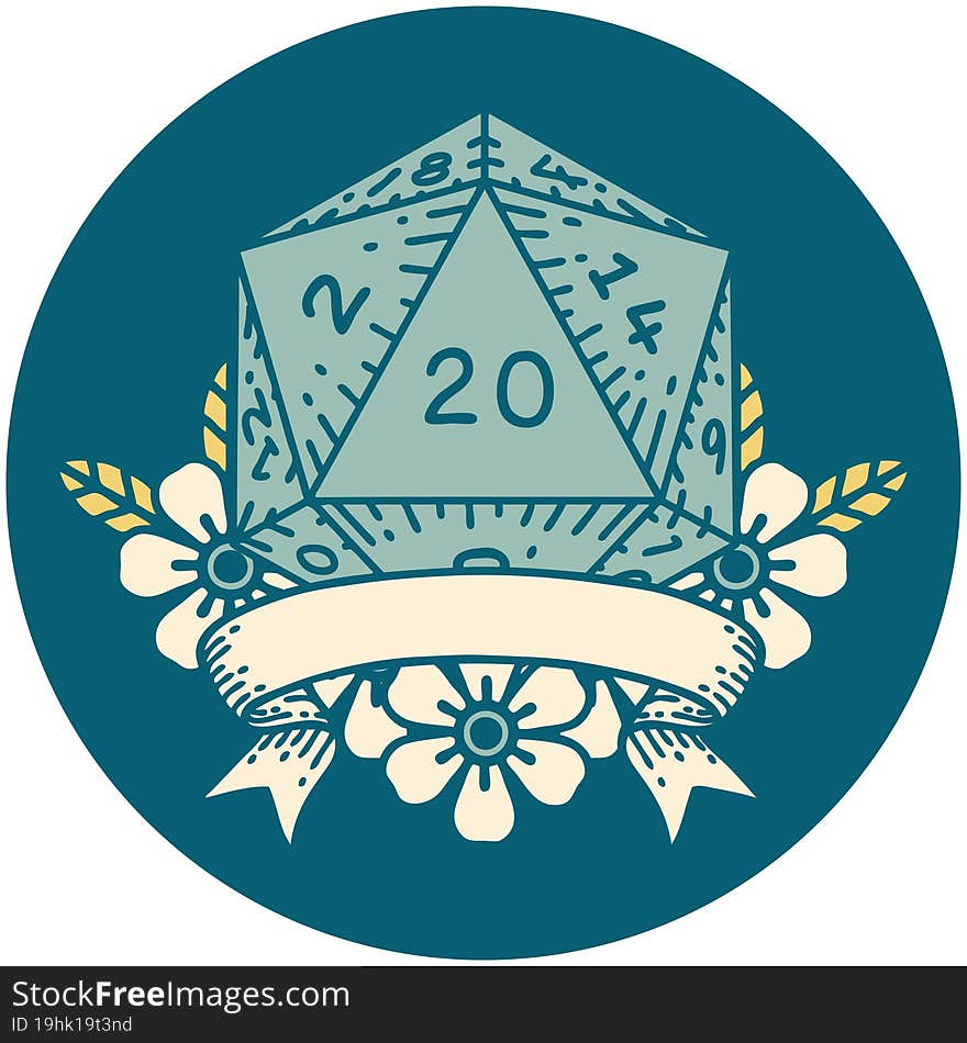 Natural 20 Critical Hit D20 Dice Roll Icon