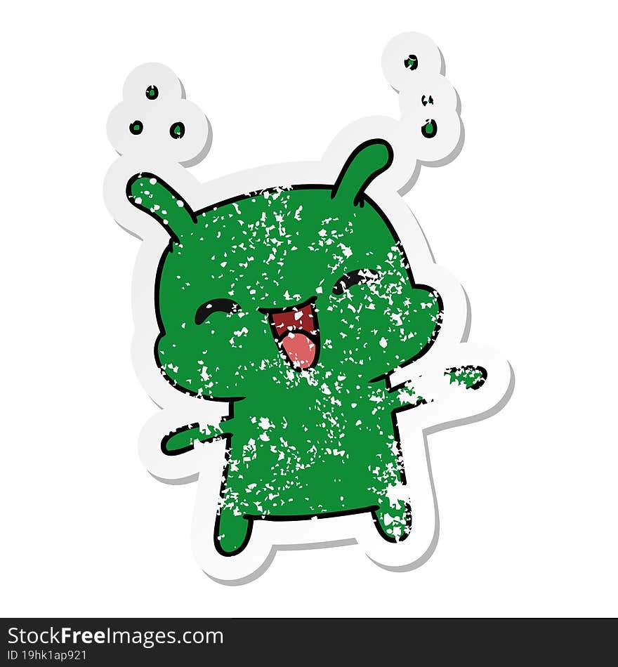 distressed sticker cartoon kawaii cute happy alien