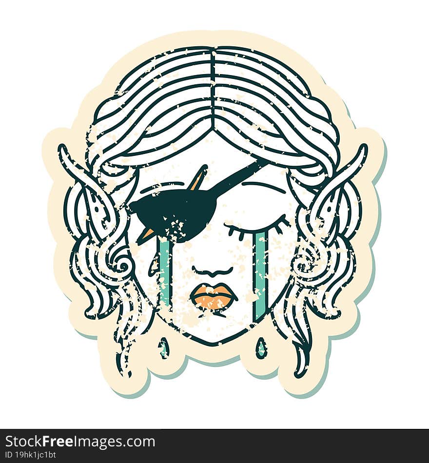 crying elf rogue character face illustration