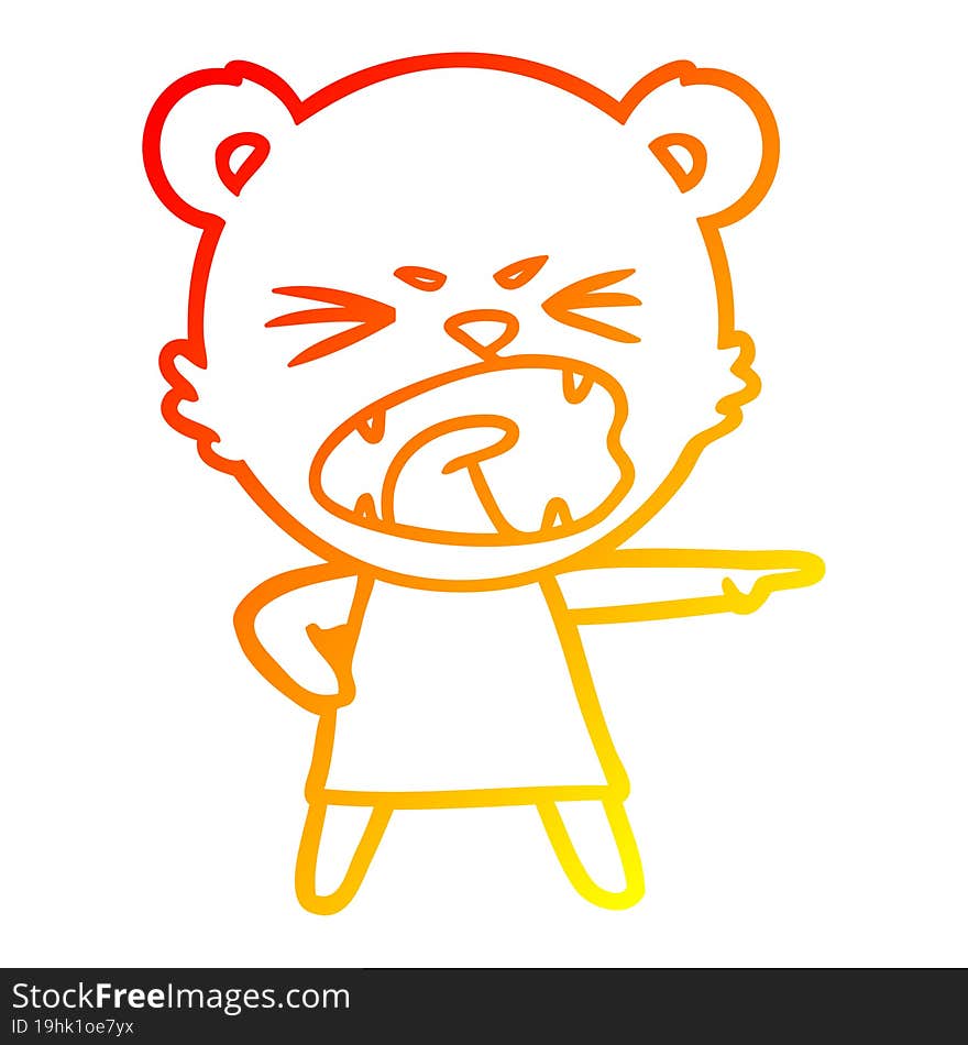 warm gradient line drawing angry cartoon bear in dress shouting