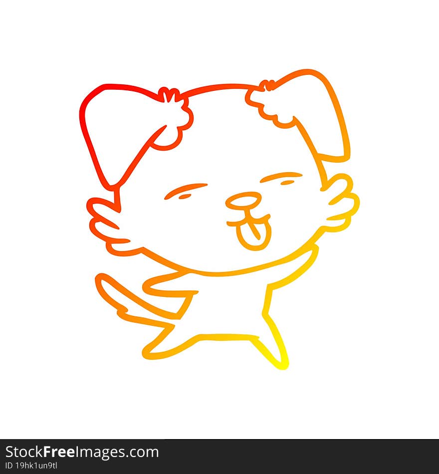 warm gradient line drawing cartoon dog sticking out tongue