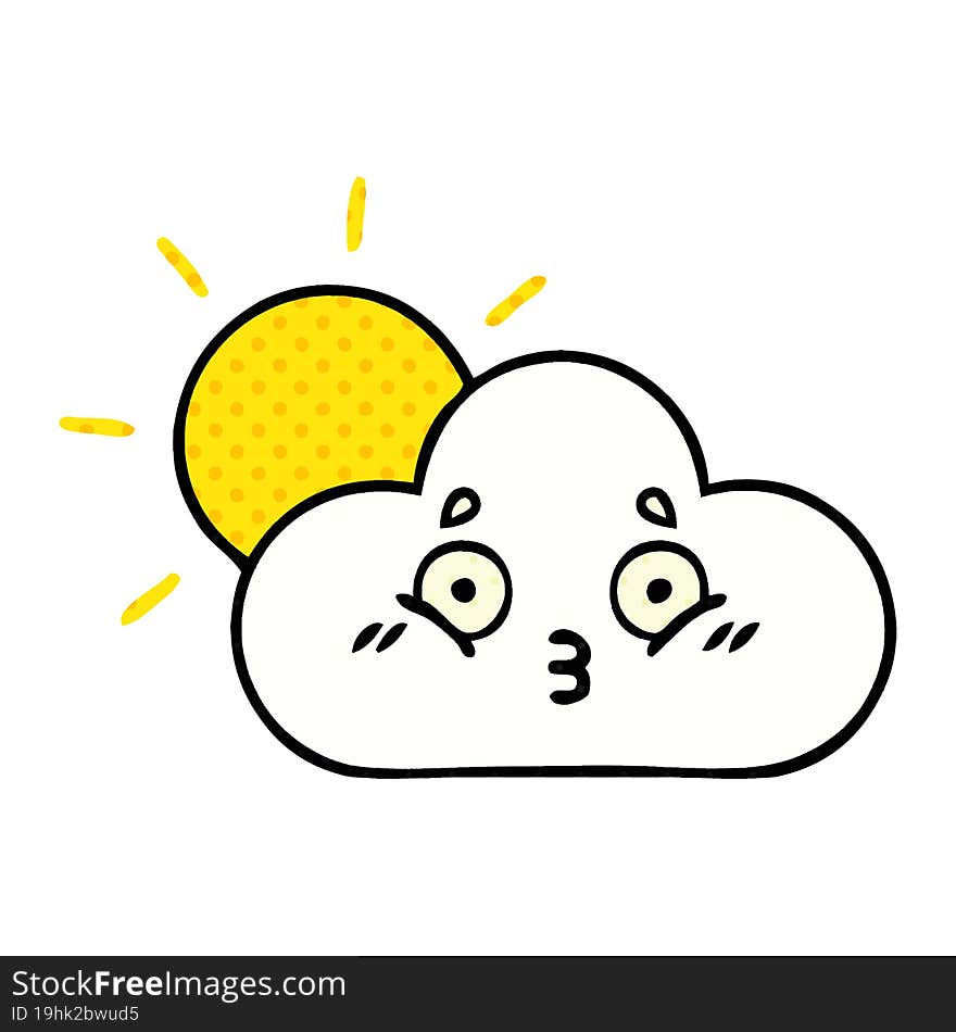 comic book style cartoon sunshine and cloud