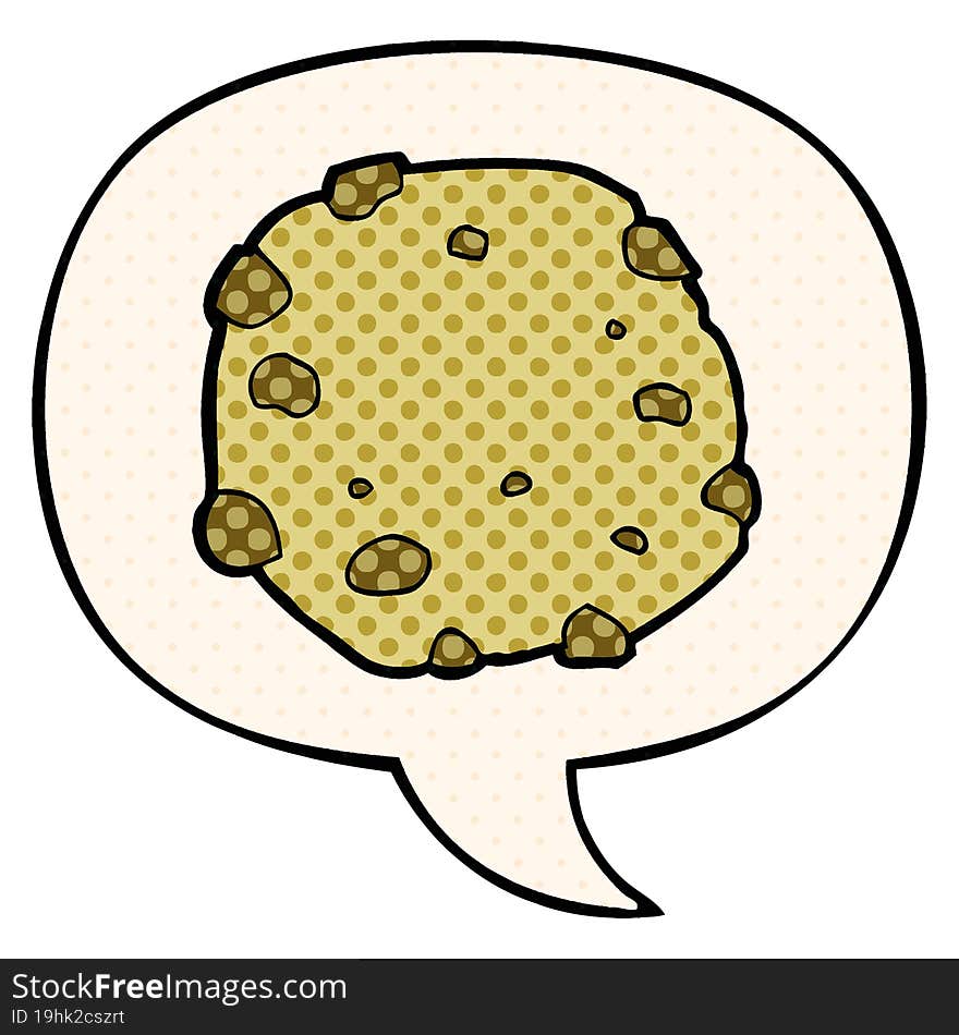 cartoon cookie and speech bubble in comic book style