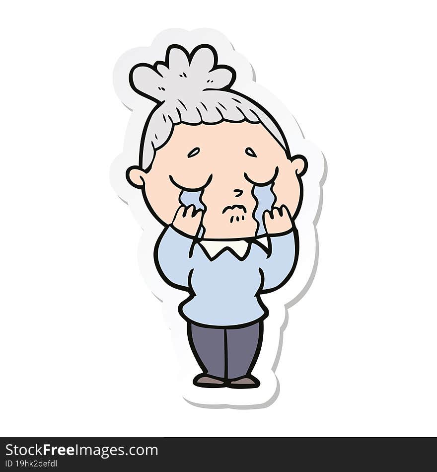 sticker of a cartoon crying woman