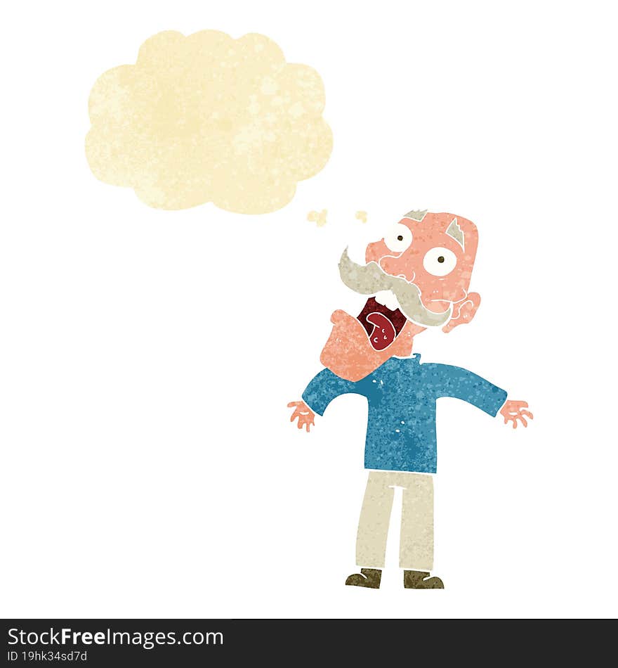 cartoon terrified old man with thought bubble