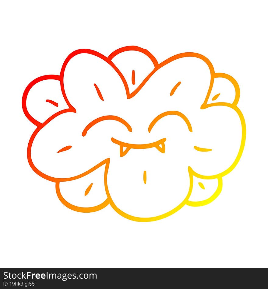 Warm Gradient Line Drawing Cartoon Flower With Face