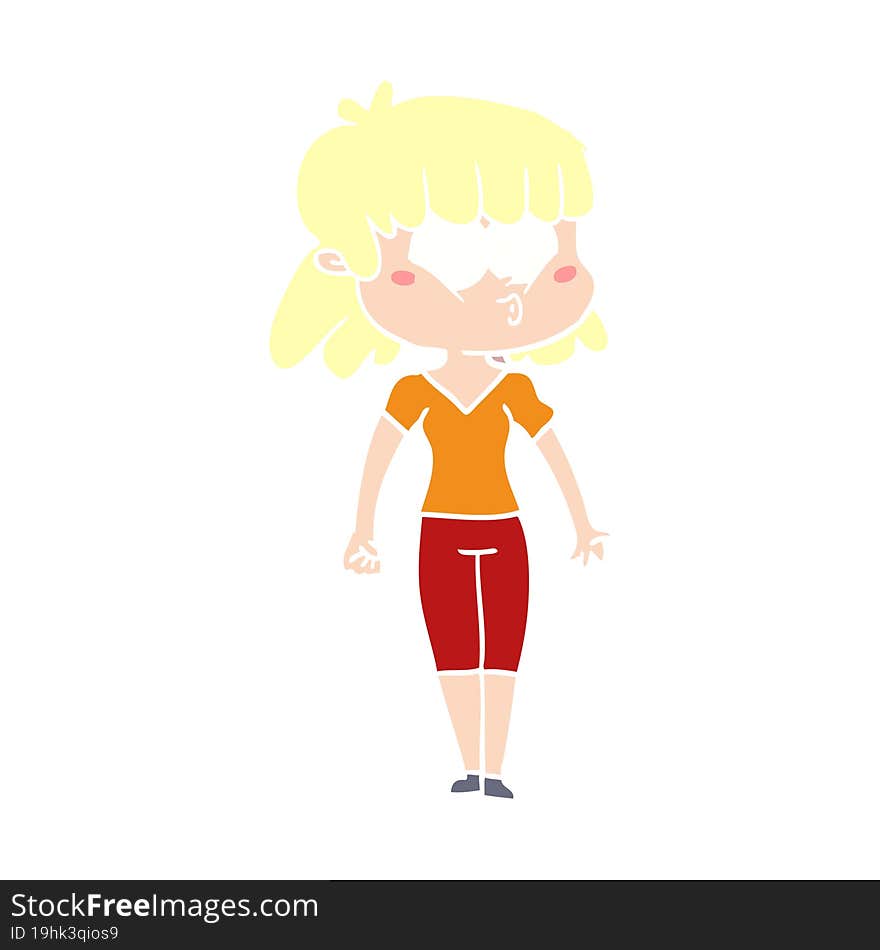 flat color style cartoon whistling girl