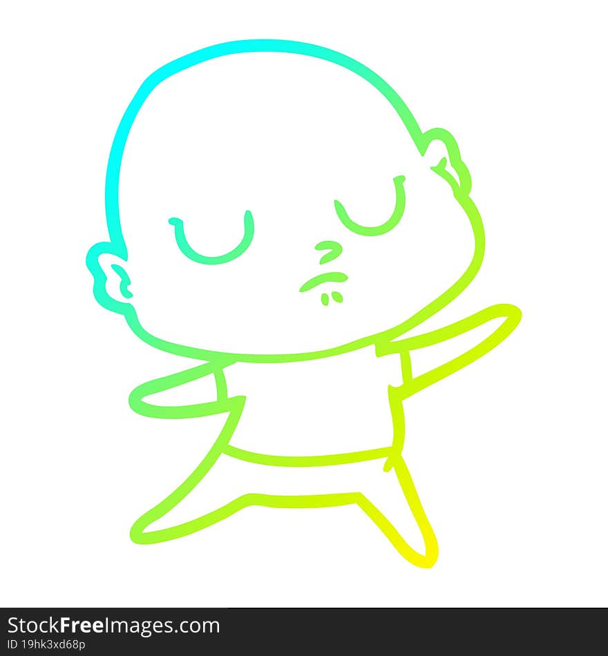 cold gradient line drawing of a cartoon bald man