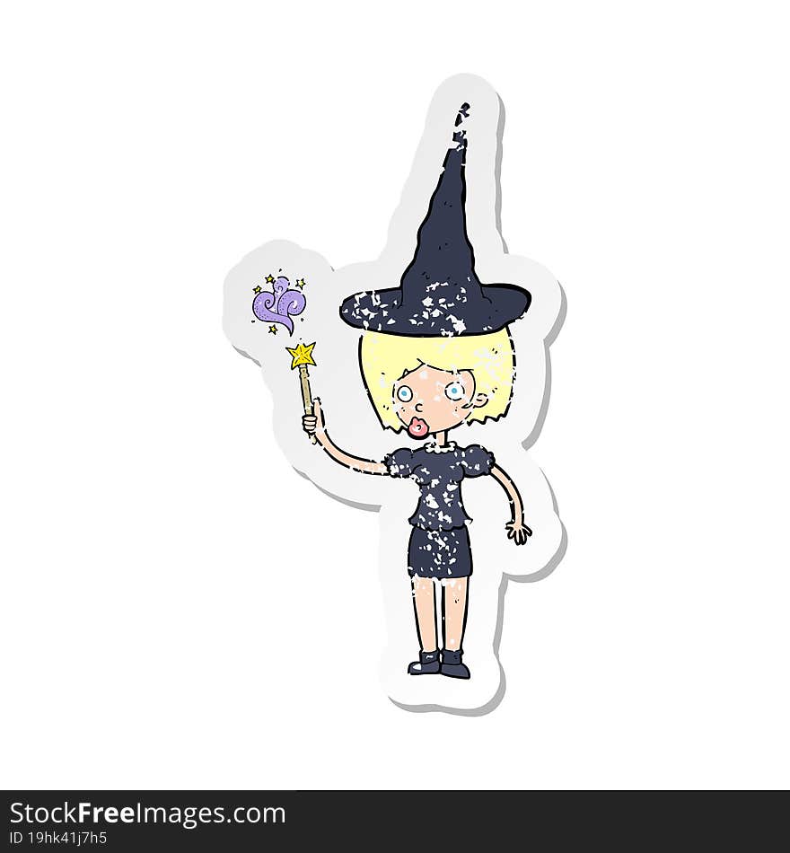 retro distressed sticker of a cartoon halloween witch