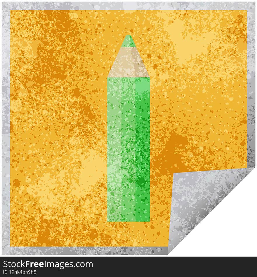 green coloring pencil graphic vector illustration square sticker. green coloring pencil graphic vector illustration square sticker