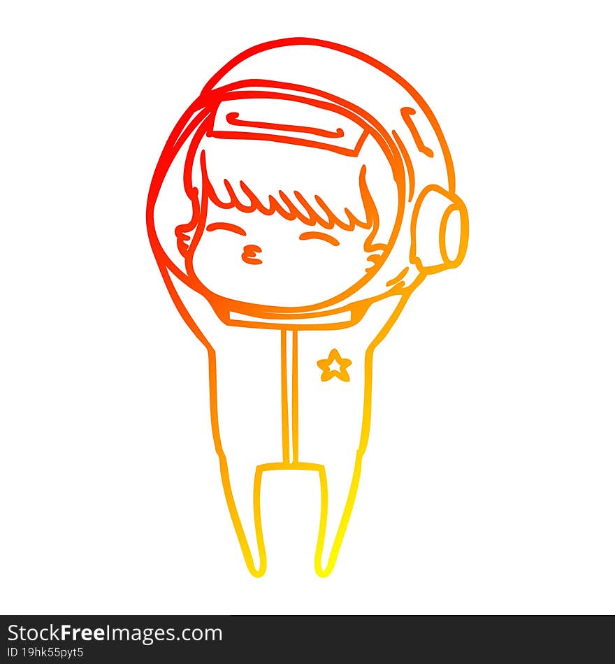 Warm Gradient Line Drawing Cartoon Curious Astronaut