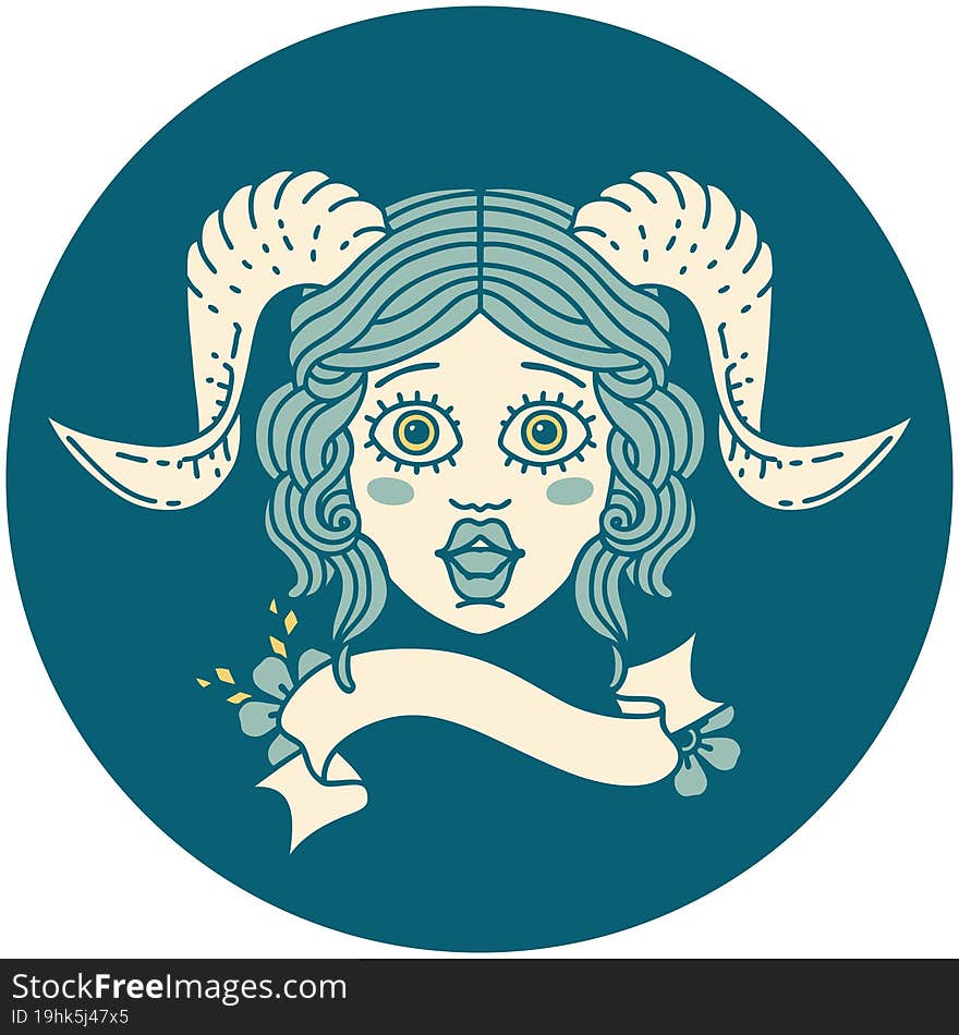 Retro Tattoo Style tiefling character face. Retro Tattoo Style tiefling character face