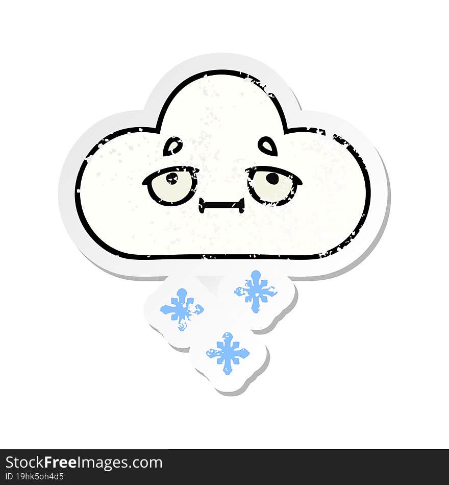 distressed sticker of a cute cartoon snow cloud