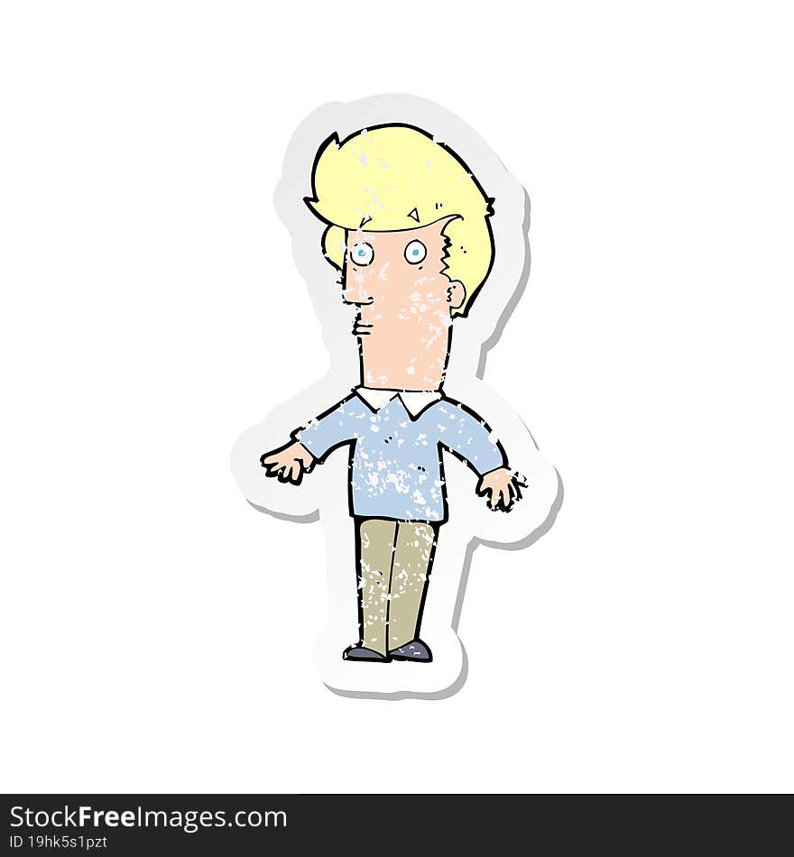 retro distressed sticker of a cartoon startled man