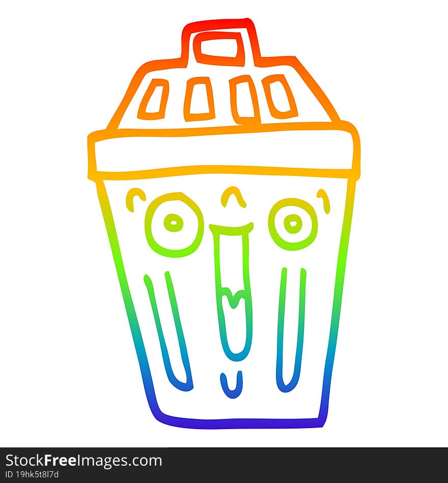 rainbow gradient line drawing of a cartoon waste bin