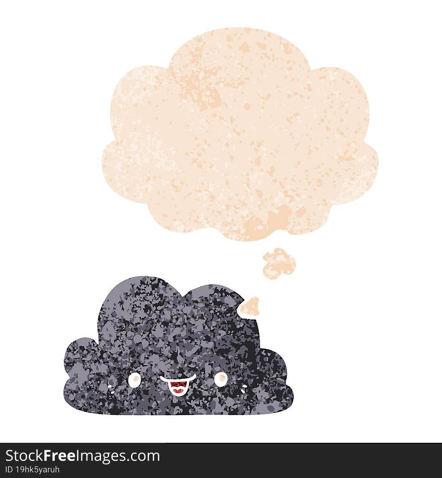 cute cartoon cloud and thought bubble in retro textured style