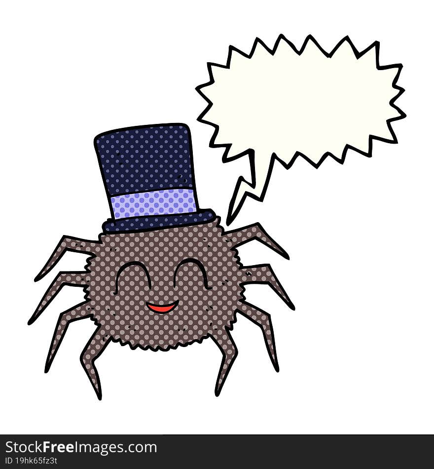 freehand drawn comic book speech bubble cartoon spider wearing top hat