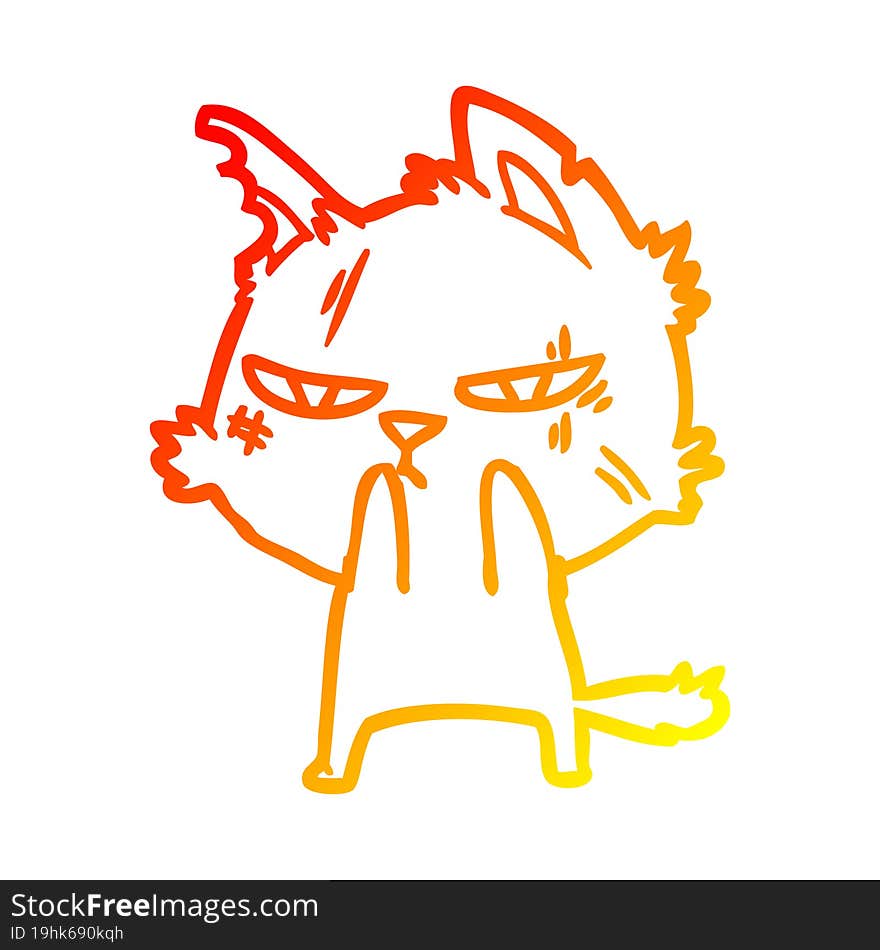 warm gradient line drawing tough cartoon cat