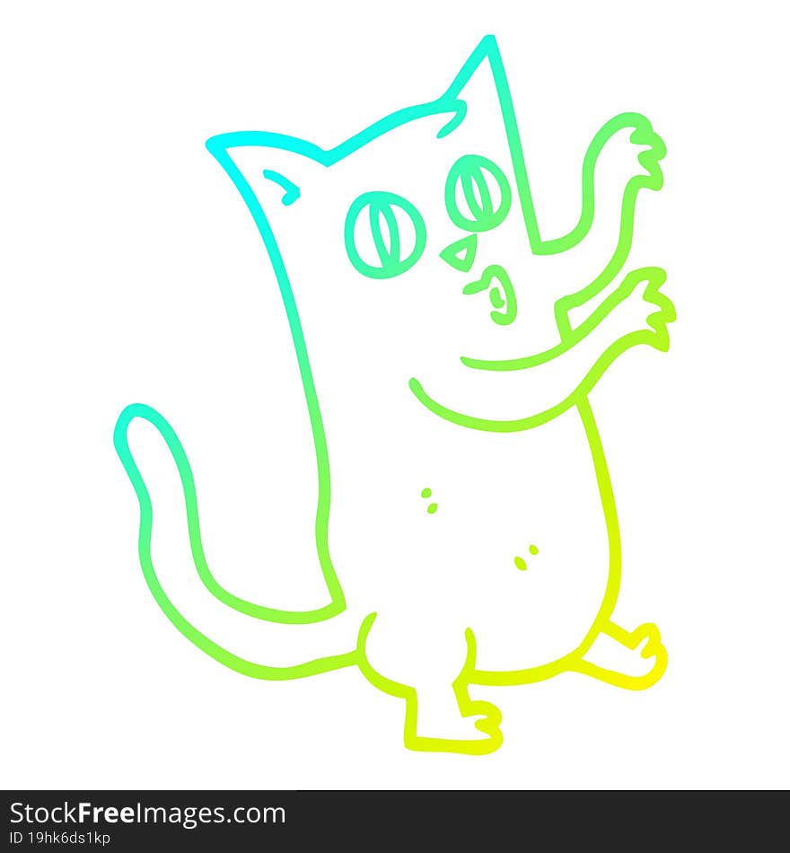 cold gradient line drawing of a cartoon dancing cat