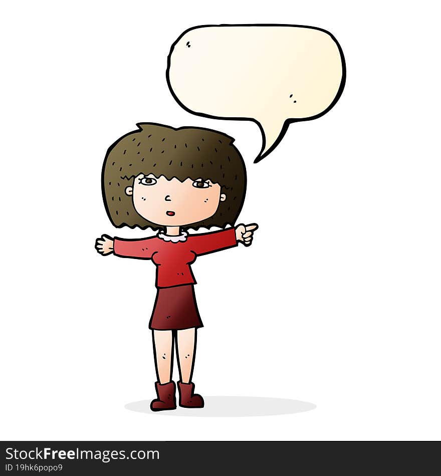 Cartoon Girl Pointing With Speech Bubble