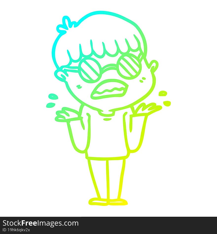 cold gradient line drawing cartoon confused boy wearing spectacles