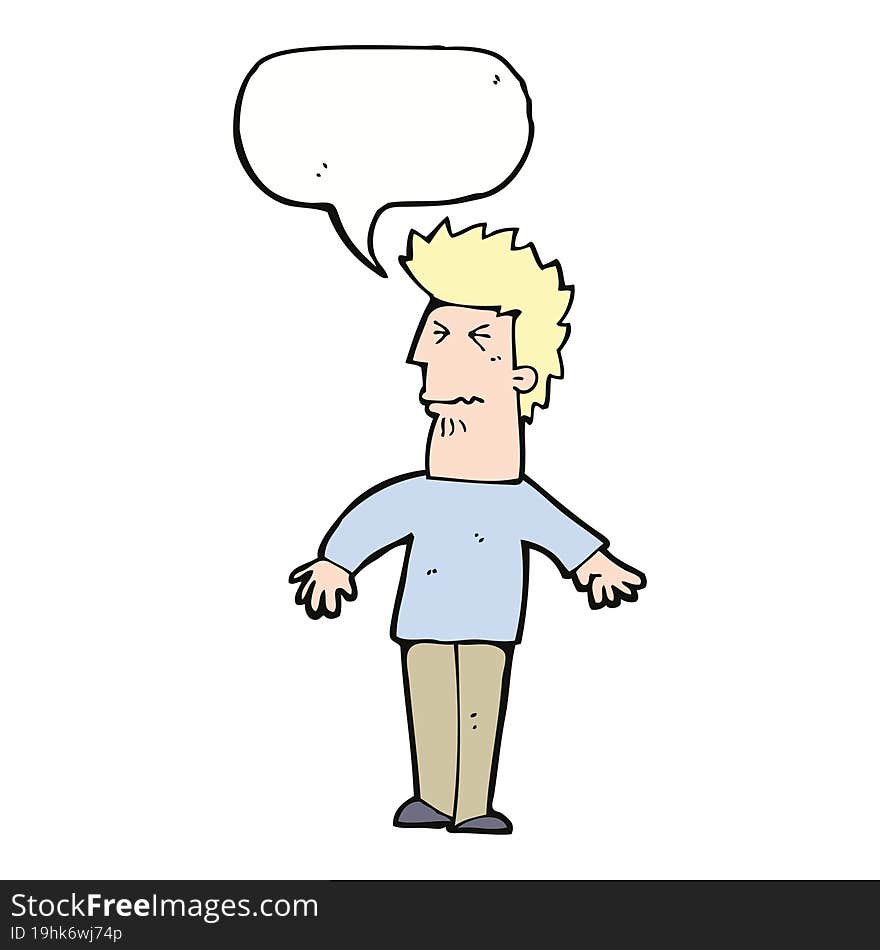 cartoon stressed man with speech bubble