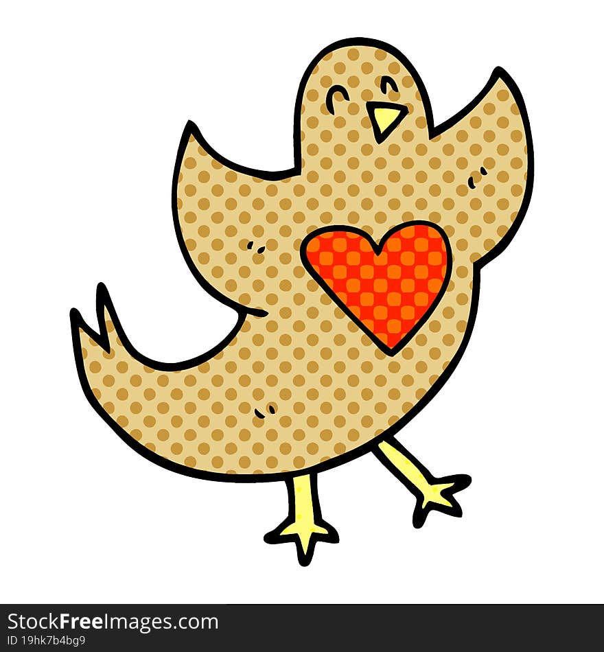 Cartoon Doodle Bird With Love Heart