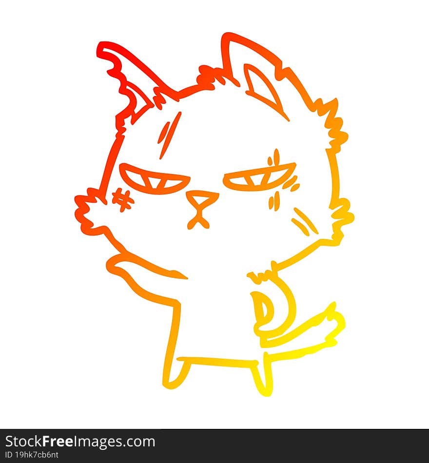 warm gradient line drawing tough cartoon cat