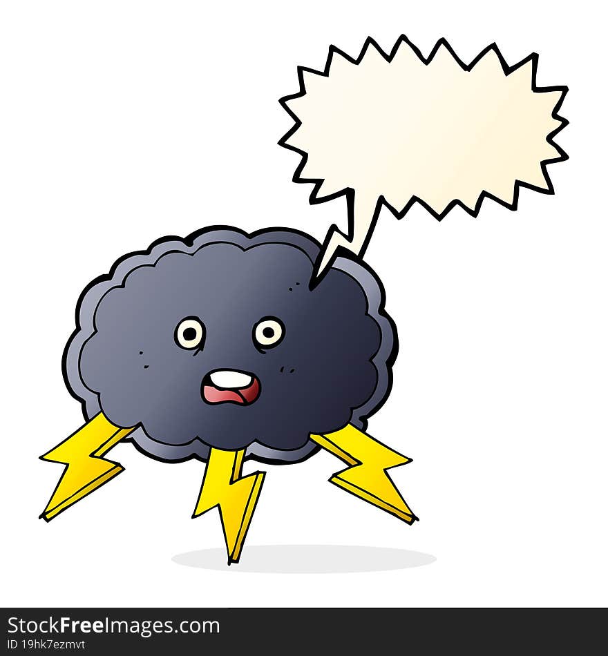 cartoon cloud and lightning bolt symbol with speech bubble