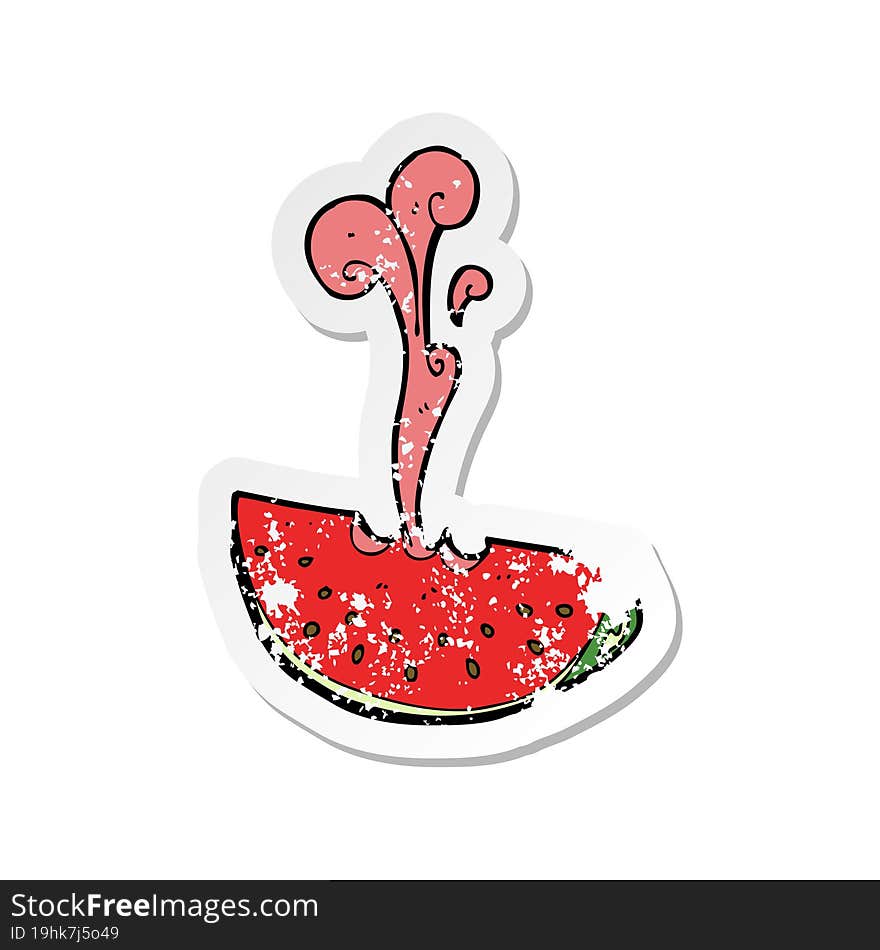 retro distressed sticker of a cartoon squirting watermelon