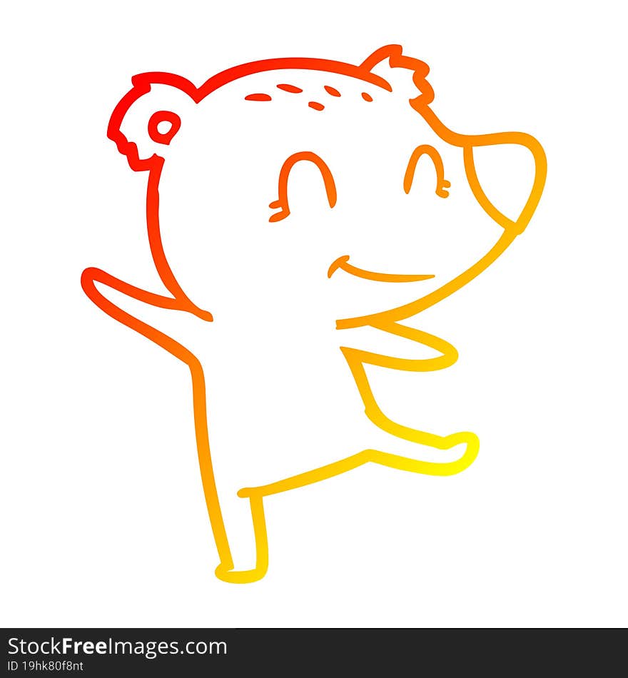 warm gradient line drawing of a friendly bear dancing