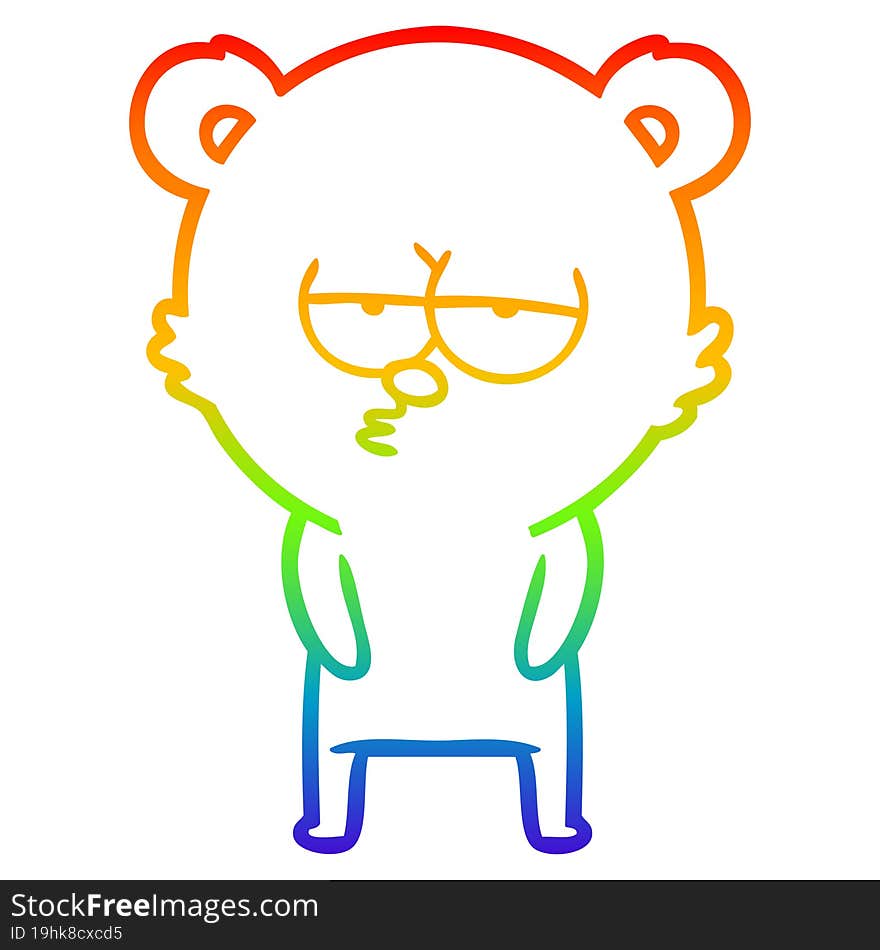 Rainbow Gradient Line Drawing Bored Polar Bear Cartoon