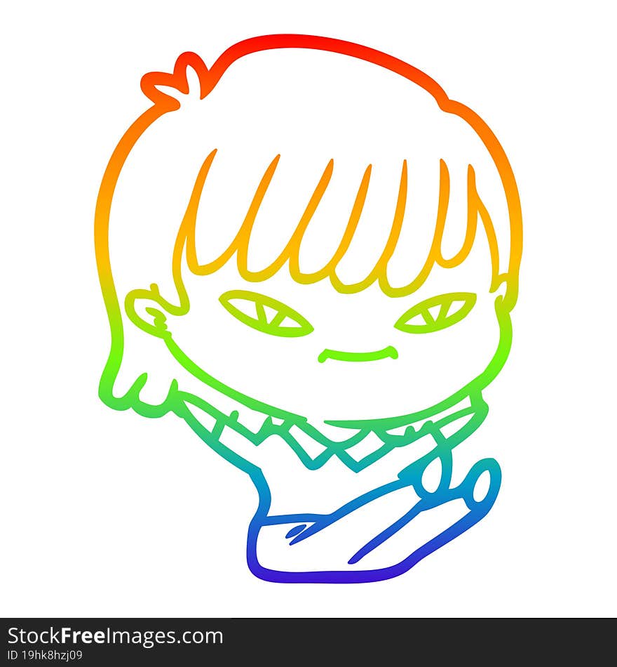 rainbow gradient line drawing of a cartoon woman