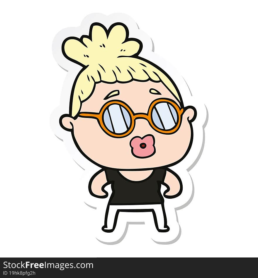 sticker of a cartoon woman wearing spectacles