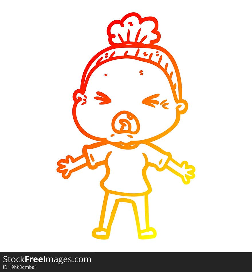 warm gradient line drawing cartoon angry old woman