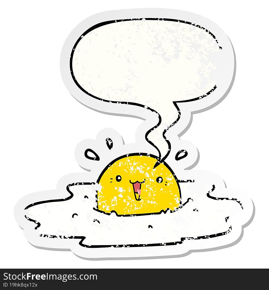 Cute Cartoon Fried Egg And Speech Bubble Distressed Sticker