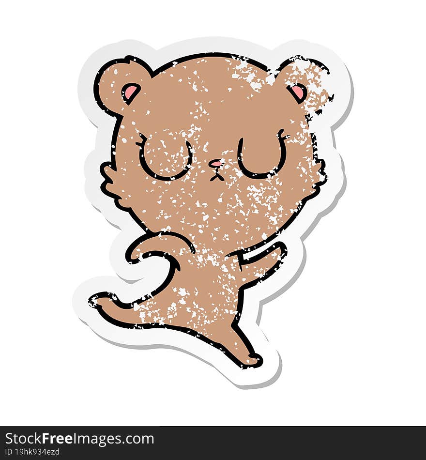 distressed sticker of a peaceful cartoon bear running