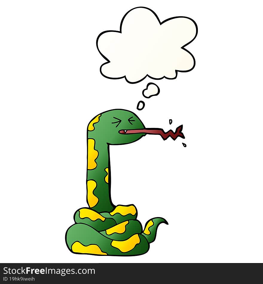 cartoon hissing snake and thought bubble in smooth gradient style