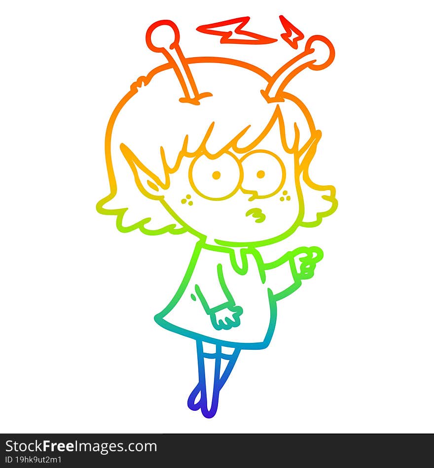 rainbow gradient line drawing of a cartoon alien girl