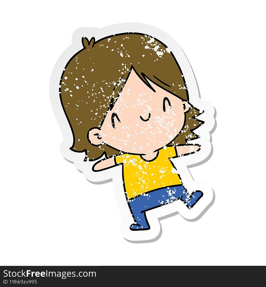 Distressed Sticker Cartoon Of A Cute Kawaii Girl