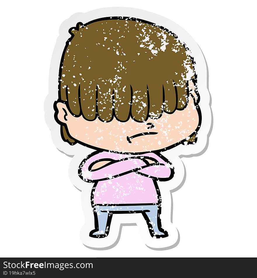 distressed sticker of a cartoon boy with untidy hair