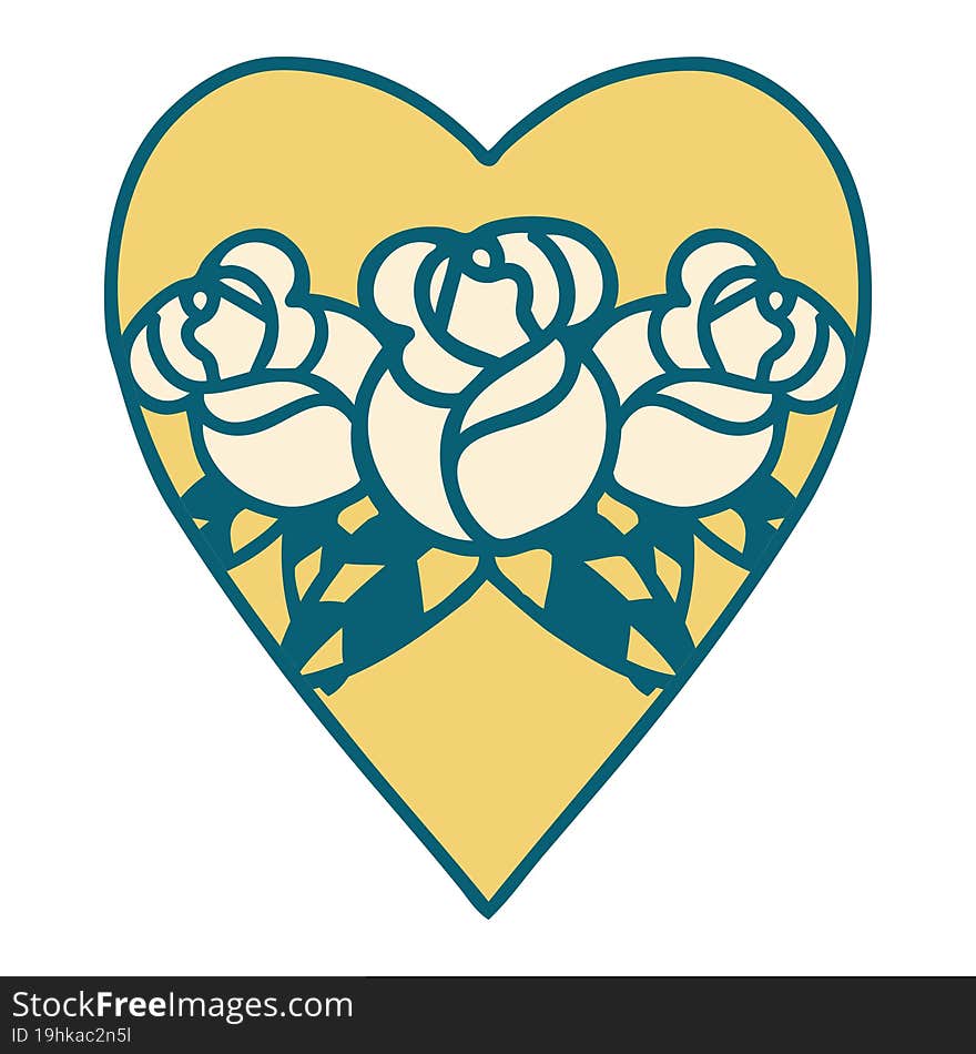 Tattoo Style Icon Of A Heart And Flowers