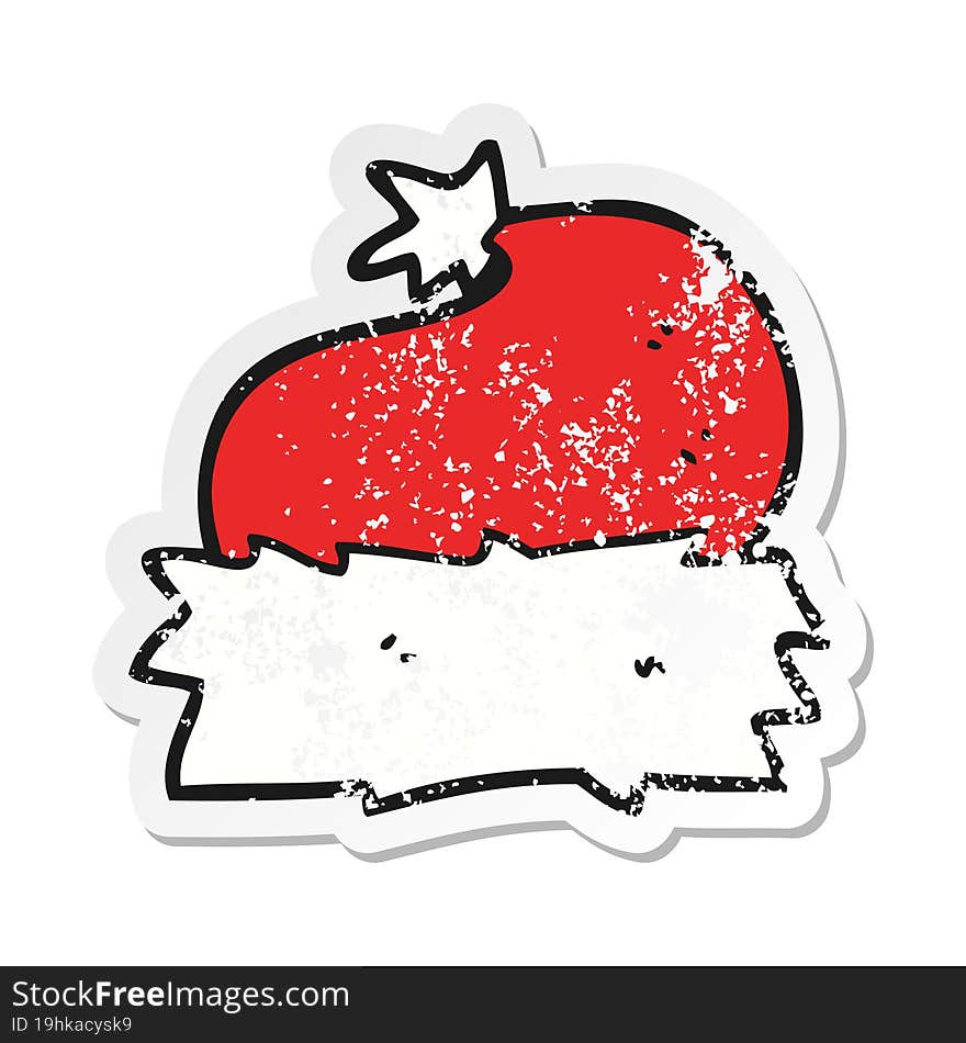 retro distressed sticker of a cartoon christmas hat