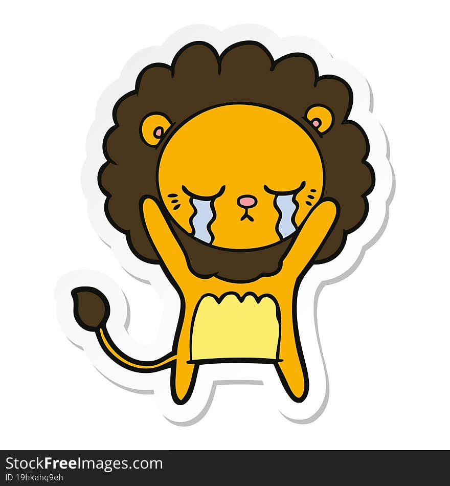 sticker of a crying cartoon lion